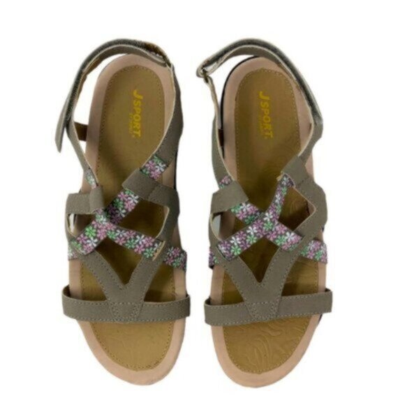 JSport | Tan with Flower Detail Velcro Closure Sandal Size 10 - Picture 12 of 12